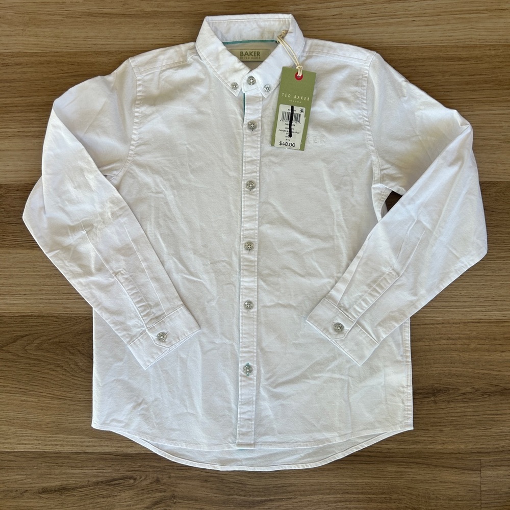 Baker By Ted Baker White Button Down Boys Size 9 Years Long Sleeve NWT